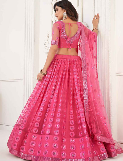 Dark Pink Ethnic Embroidery Designer Semi-Stitched Lehenga Choli