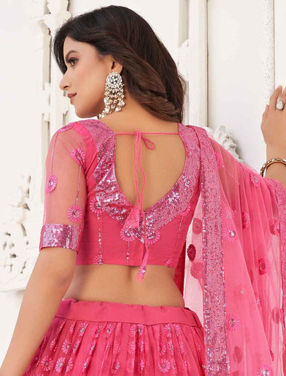Dark Pink Ethnic Embroidery Designer Semi-Stitched Lehenga Choli