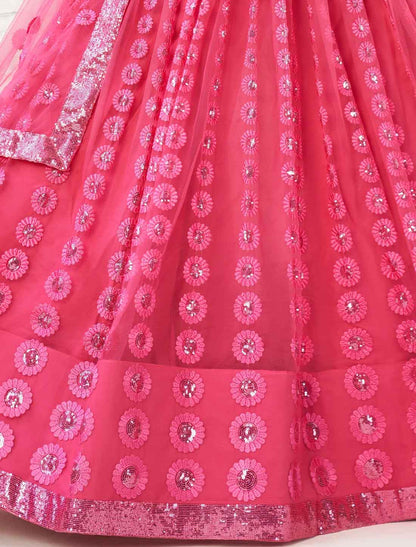 Dark Pink Ethnic Embroidery Designer Semi-Stitched Lehenga Choli