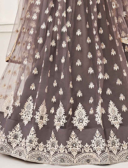 Ethnic Space Grey Embroidery Designer Semi-Stitched Lehenga Choli