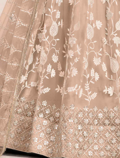 Designer Beige Ethnic Embroidery Lehenga Choli