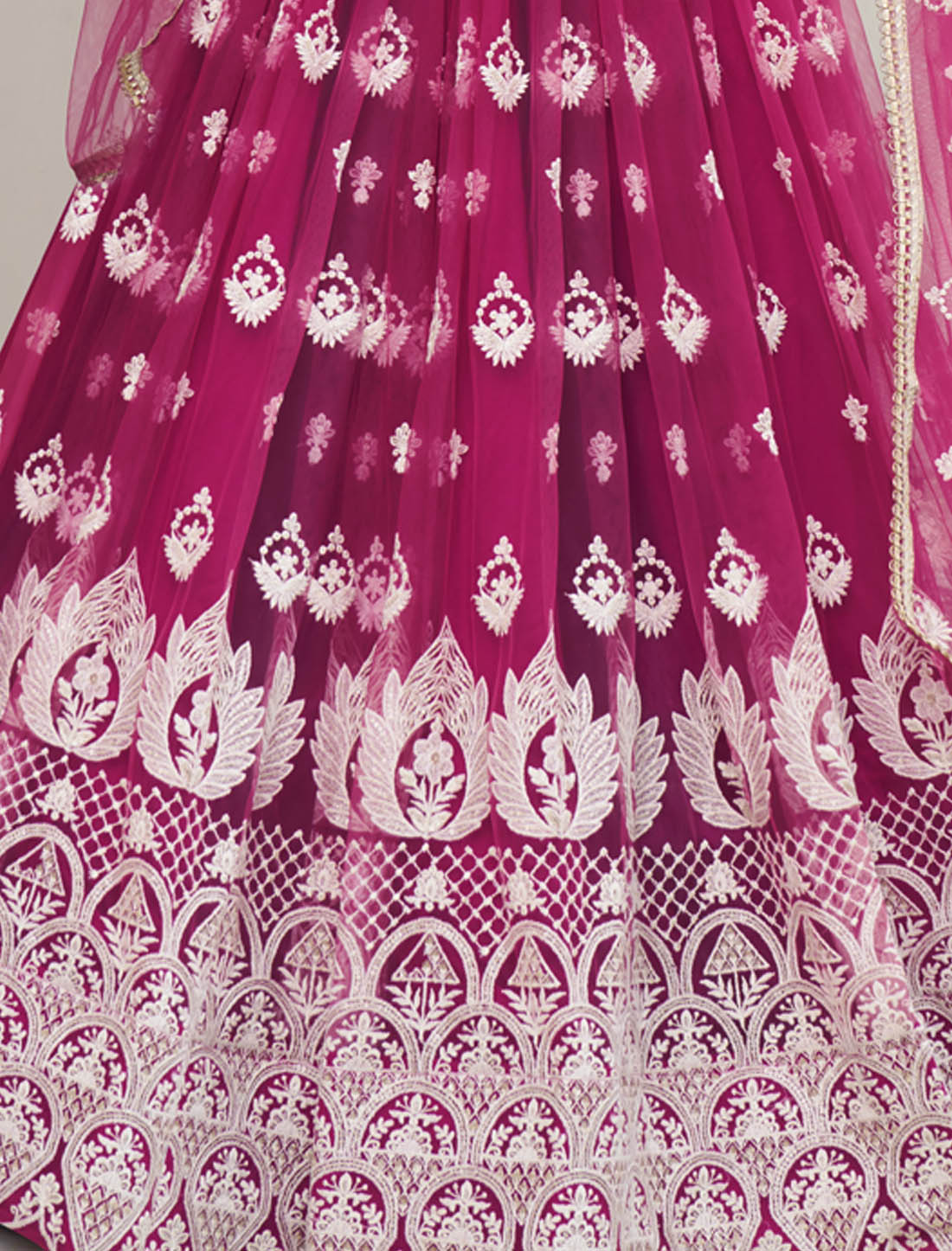 Dark Pink Wedding Semi Stitched Lehenga Choli for Women Party Wear With Butterfly Net & Elegant White Thread & Sequin Embroidery Work