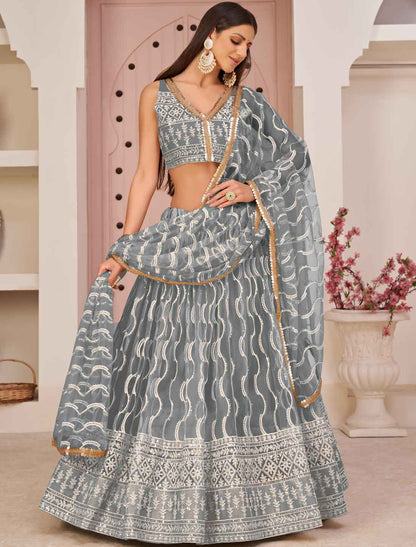 Grey Embroidery Ethnic Semi-Stitched Lehenga Choli