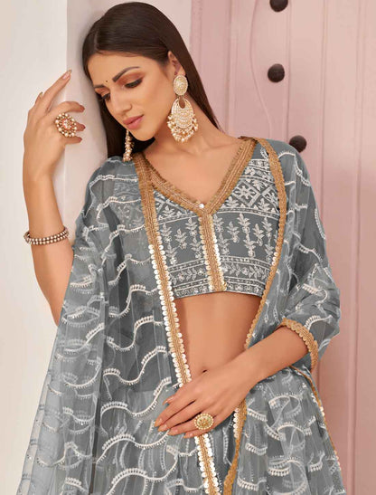 Grey Embroidery Ethnic Semi-Stitched Lehenga Choli