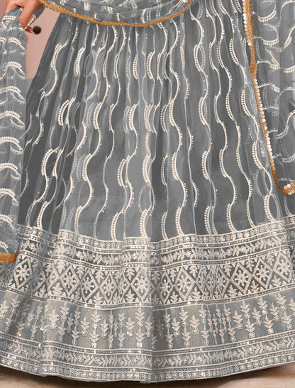 Grey Embroidery Ethnic Semi-Stitched Lehenga Choli