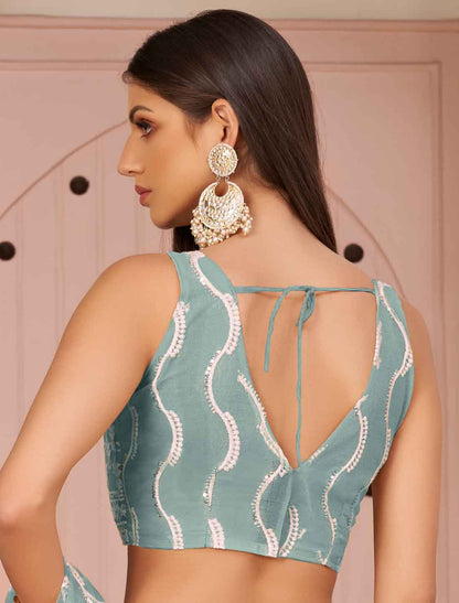 Ethnic Sea Blue Embroidery Semi-Stitched Lehenga Choli