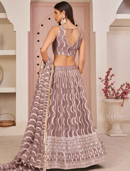 Dusty Peach Embroidery Semi-Stitched Ethnic Lehenga Choli