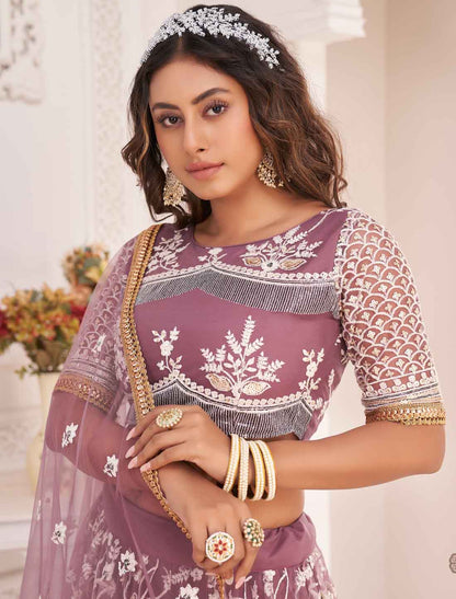 Dark Pink Embroidery Semi-Stitched Ethnic Lehenga Choli