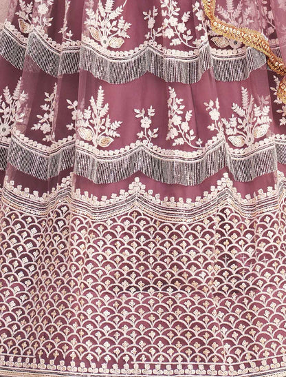 Dark Pink Embroidery Semi-Stitched Ethnic Lehenga Choli