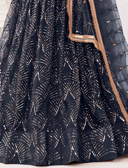 Dark Blue Ethnic Embroidery Semi-Stitched Lehenga Choli