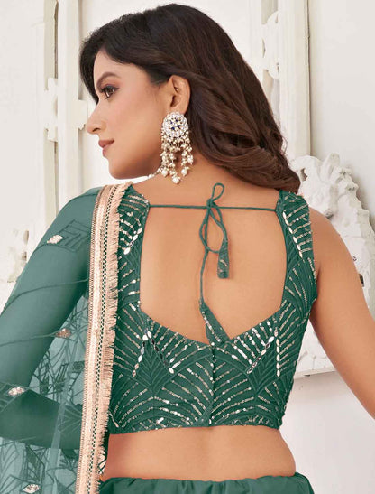 Ethnic Sea Blue Embroidery Semi-Stitched Lehenga Choli