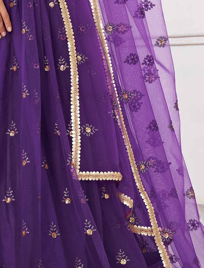 Bridal Purple Embroidery Ethnic Semi-Stitched Lehenga Choli