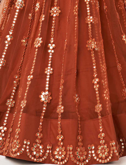Orange Bridal Ethnic Embroidery Semi-Stitched Lehenga Choli