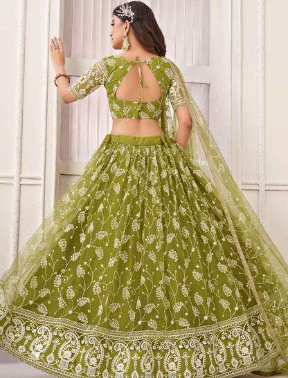 Bridal Ethnic Green Embroidery Semi-Stitched Lehenga Choli