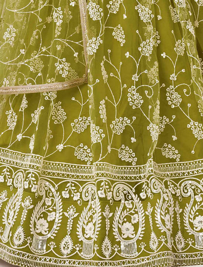 Bridal Ethnic Green Embroidery Semi-Stitched Lehenga Choli
