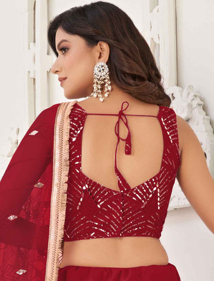 Ethnic Red Embroidery Semi-Stitched Lehenga Choli