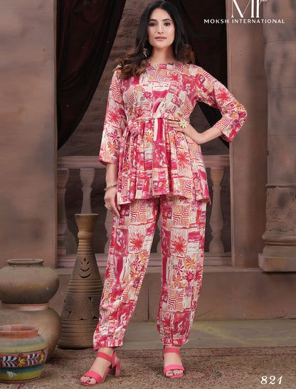 Vintage Women Chic Premium Chanderi Export Quality Print Co-ord Sets