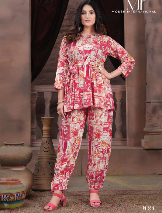 Vintage Women Chic Premium Chanderi Export Quality Print Co-ord Set