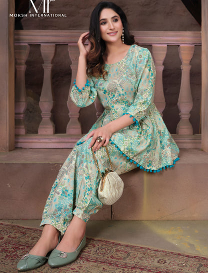 Serene Women Harmony Premium Chanderi Export Quality Print Co-ord Set