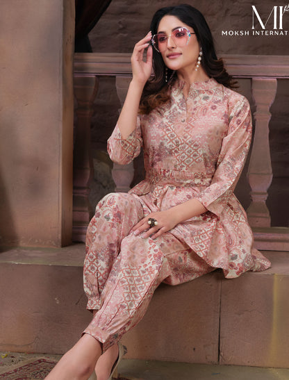 Botanical Beauty Premium Chanderi Export Quality Co-ord Set For Women Print Top & Pant