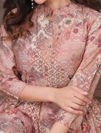 Botanical Beauty Premium Chanderi Export Quality Co-ord Set For Women Print Top & Pant
