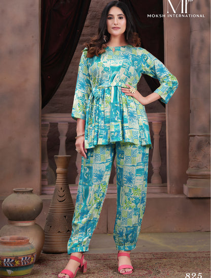 Tranquil Elegance Premium Chanderi Export Quality Co-ord Set For Women Print Ensemble