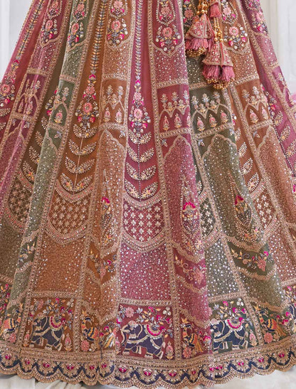 Ethnic Musatrd Zari Weaving Net Lehenga Choli With Dupatta