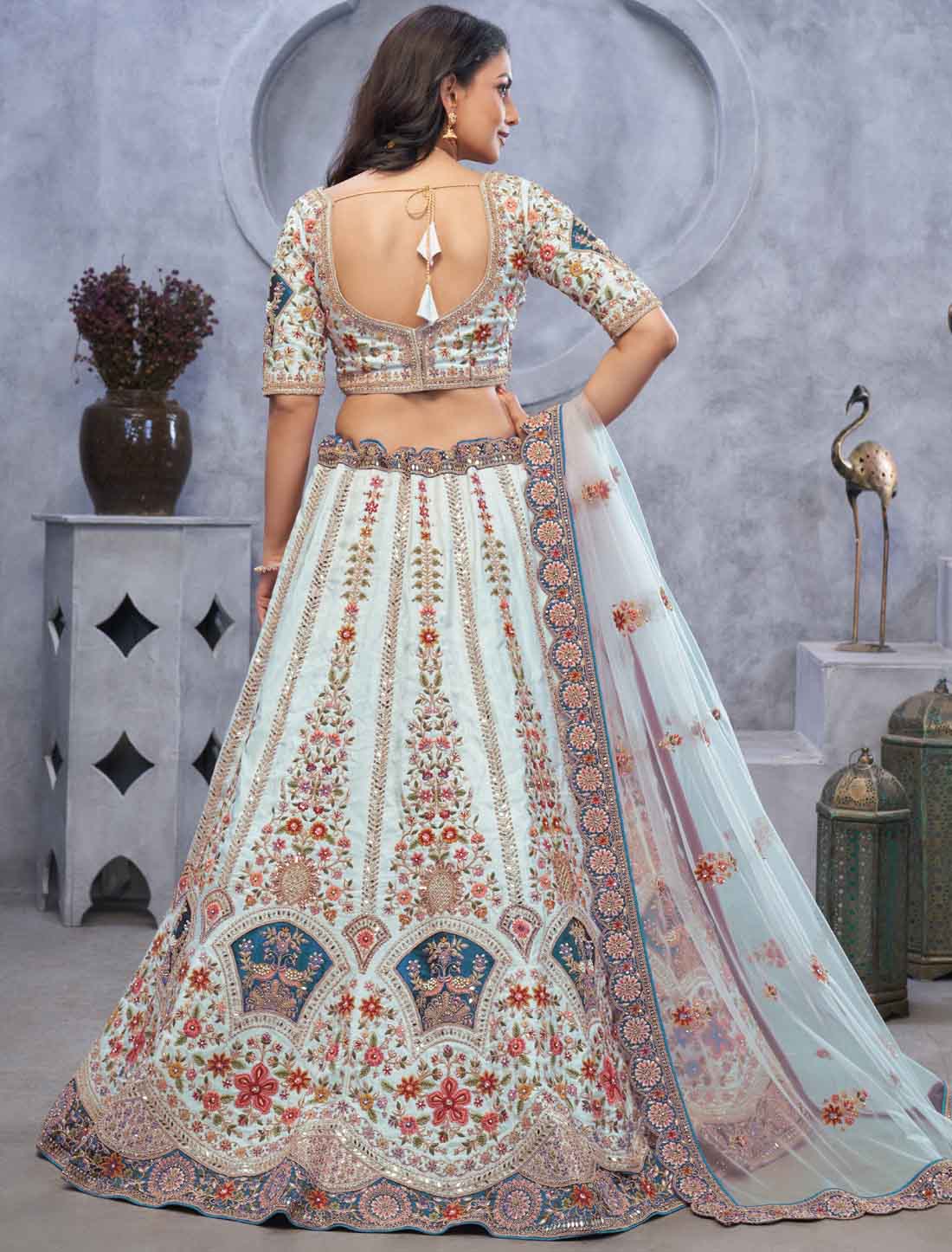 Stunning sky blue with Zari Paisley Embroidery Ethnic Lehenga Choli