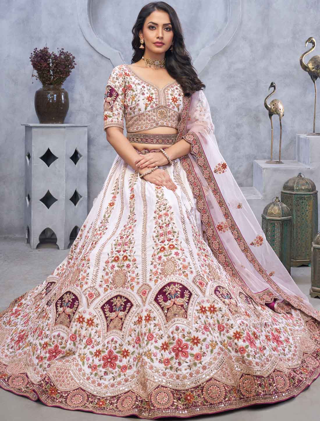 Bridal Light Purple Lehenga Zari Paisley Embroidery Ethnic Lehenag Choli