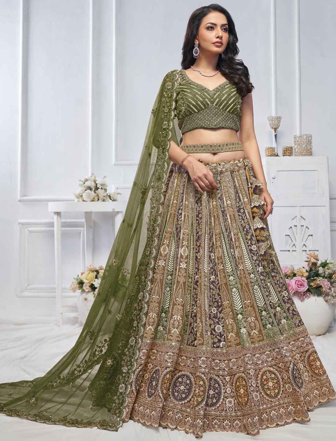 The Grandeur Green Bridal Zari And Thread Work Ethnic Lehenga Choli