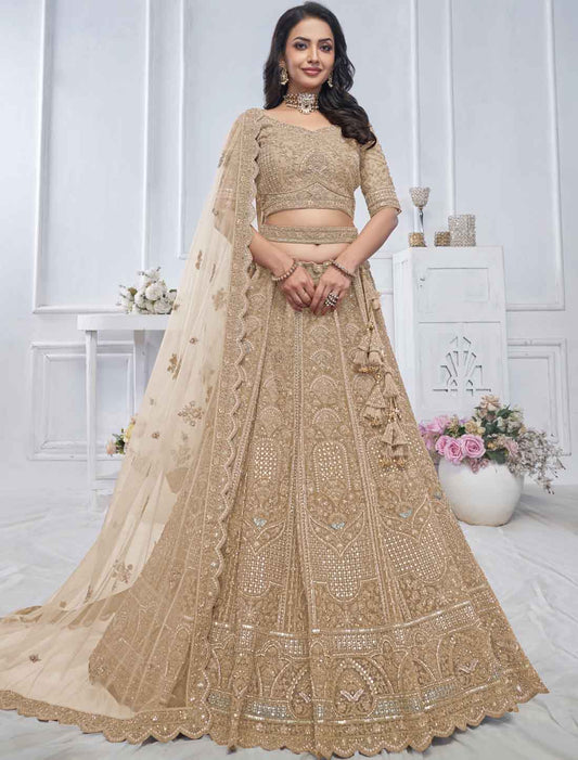 Golden Embroidered Bridal With Sequins An Zair Designer Lehenga Choli