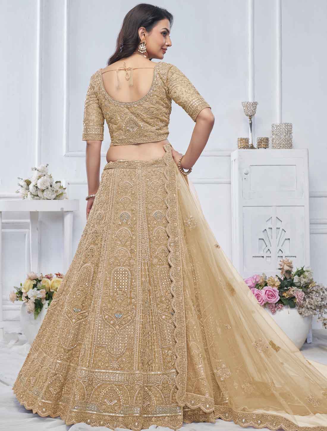 Golden Embroidered Bridal With Sequins An Zair Designer Lehenga Choli