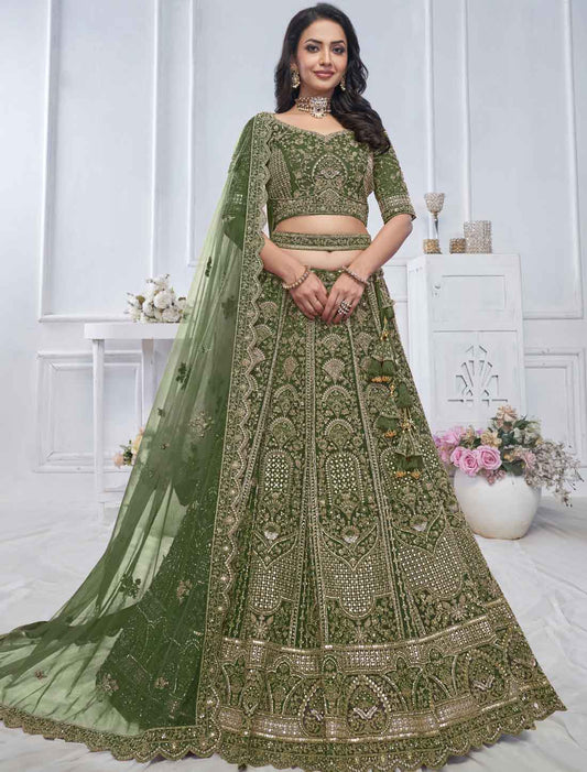 Peacock Green Soft Embroidered Designer Bridal Lehenga Choli