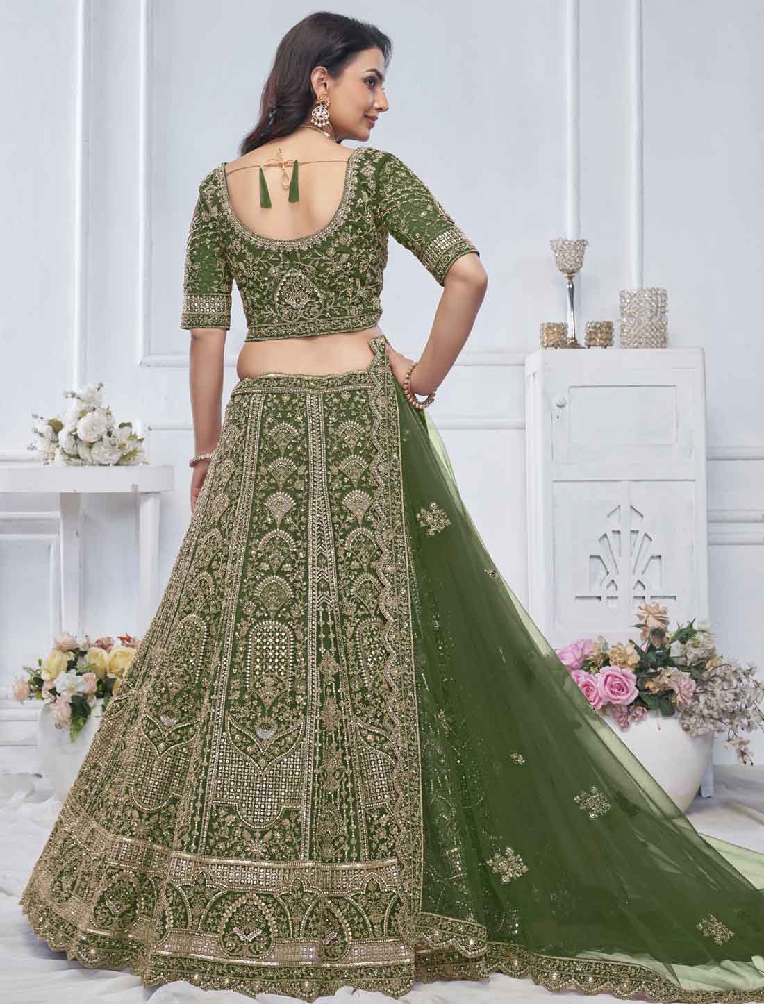 Peacock Green Soft Embroidered Designer Bridal Lehenga Choli