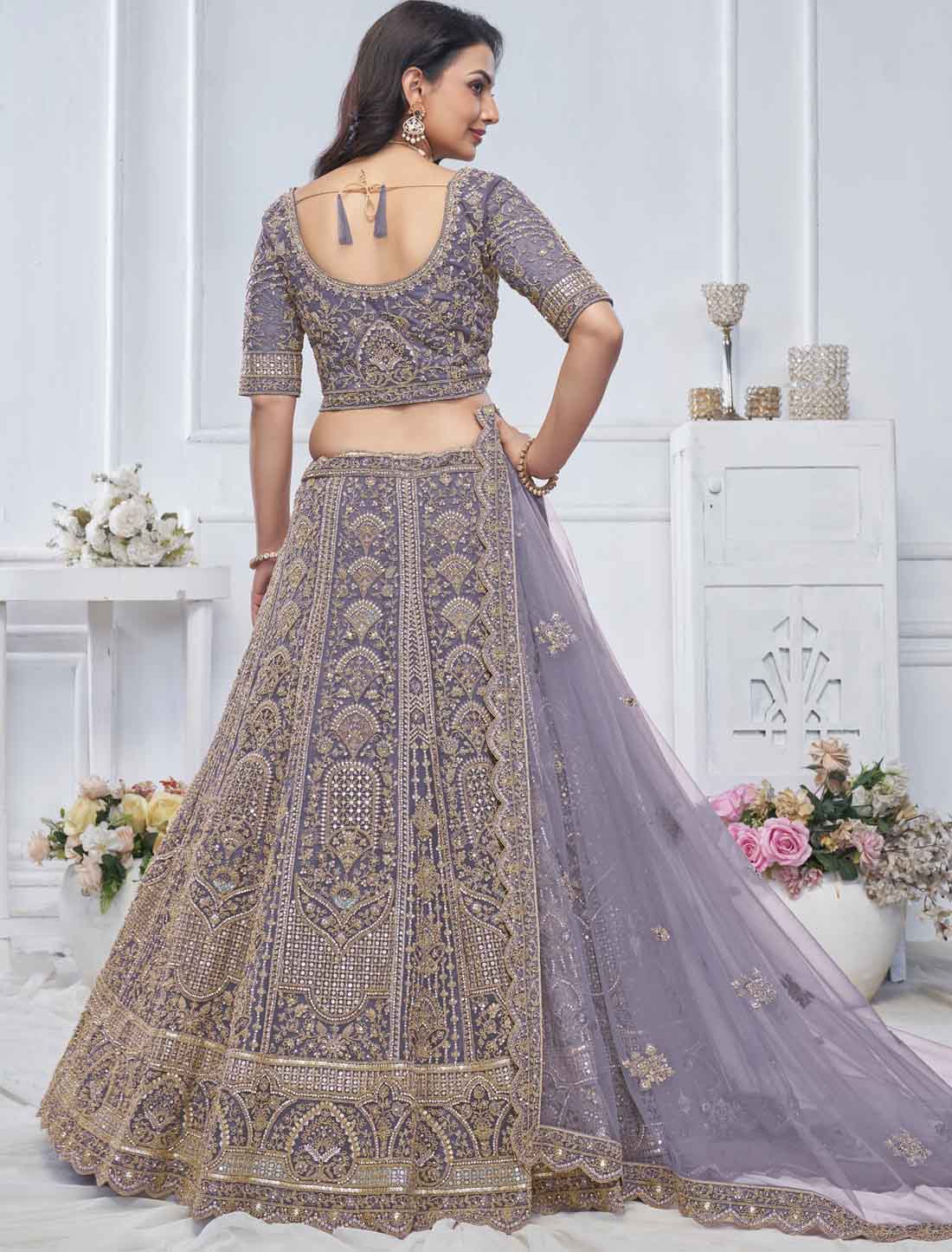 Soft Net Peacock Purple Embroidered Bridal Ethnic Lehenga Choli