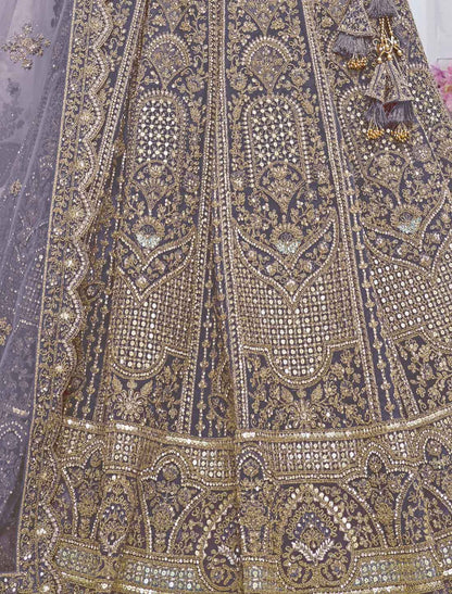 Soft Net Peacock Purple Embroidered Bridal Ethnic Lehenga Choli