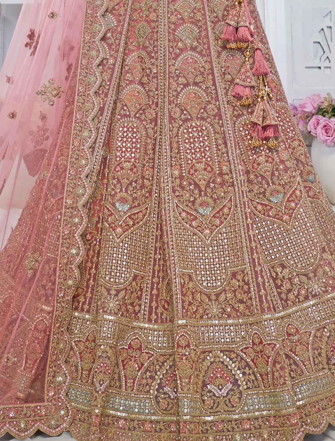 Soft Net Pastel Onion Ethnic Embroidered Bridal Lehenga Choli