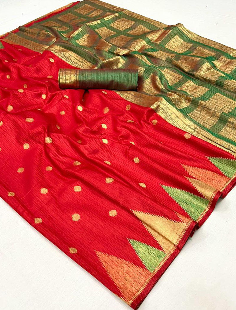 Maroon Khadi Silk Saree Handloom Weaving With Contrast Pallu And Blouse