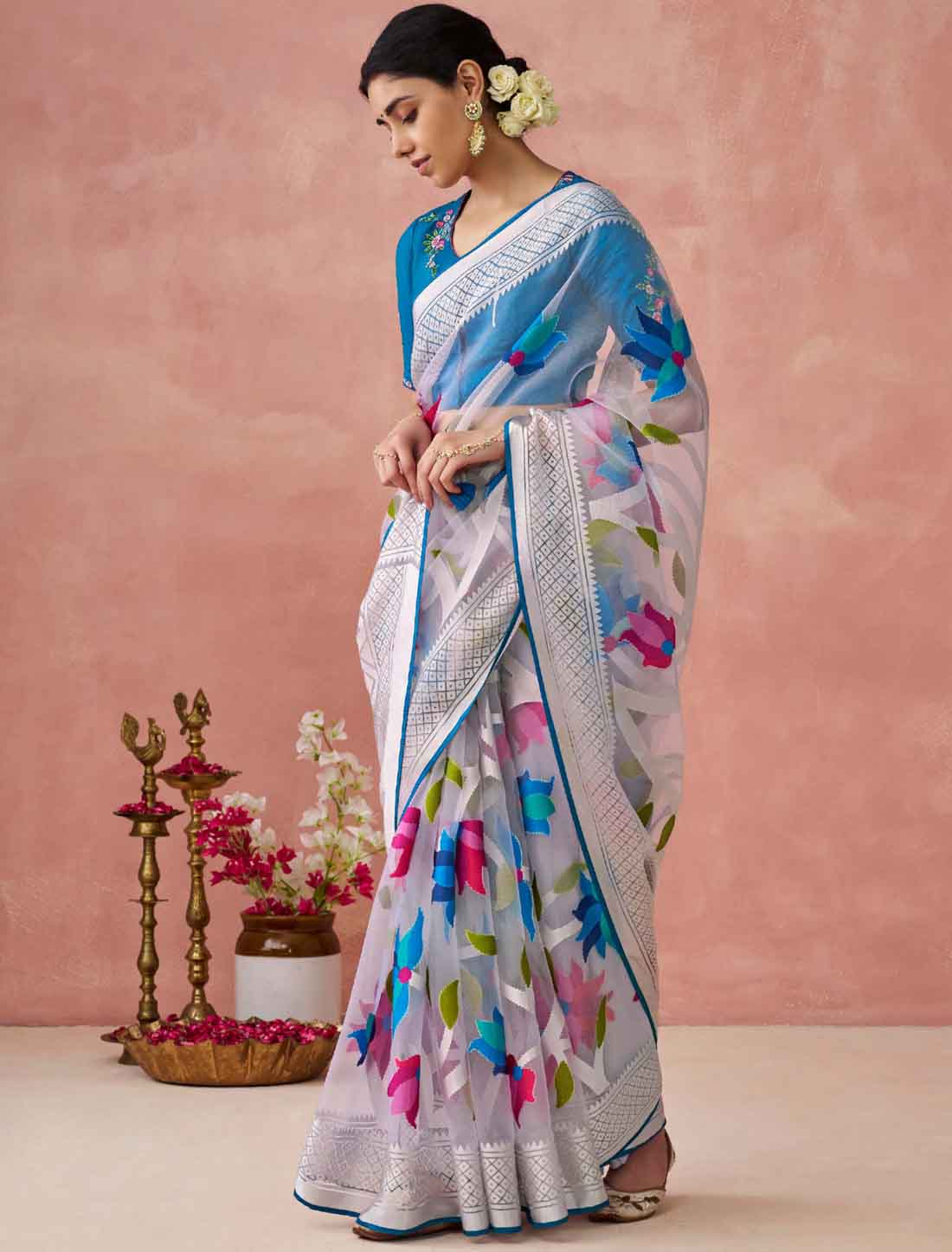 Elevate Fashion Ethnic Soft Brasso Organza Printed Saree