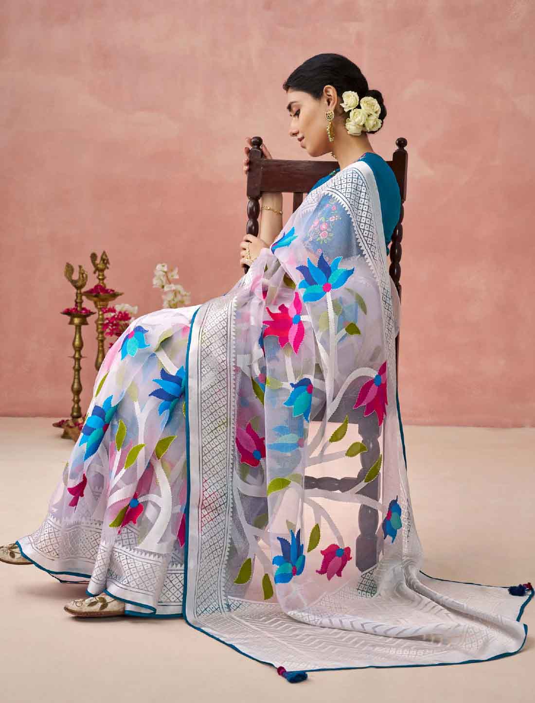 Elevate Fashion Ethnic Soft Brasso Organza Printed Saree