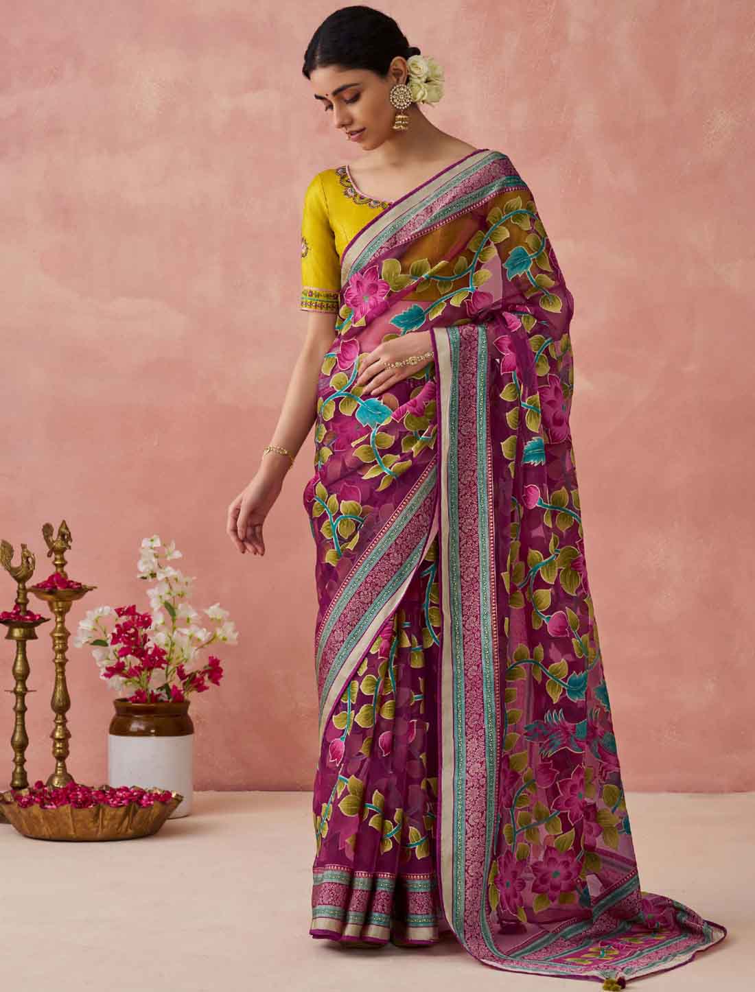 Style With Ethinc Soft Brasso Organza Printed Saree