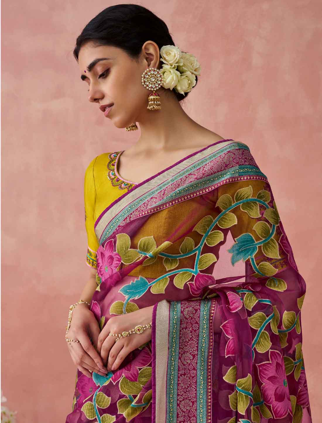 Style With Ethinc Soft Brasso Organza Printed Saree