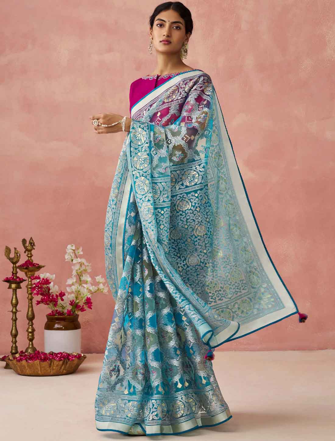 Soft Brasso Organza With Banglory Silk Blouse Ethnic Printed Saree