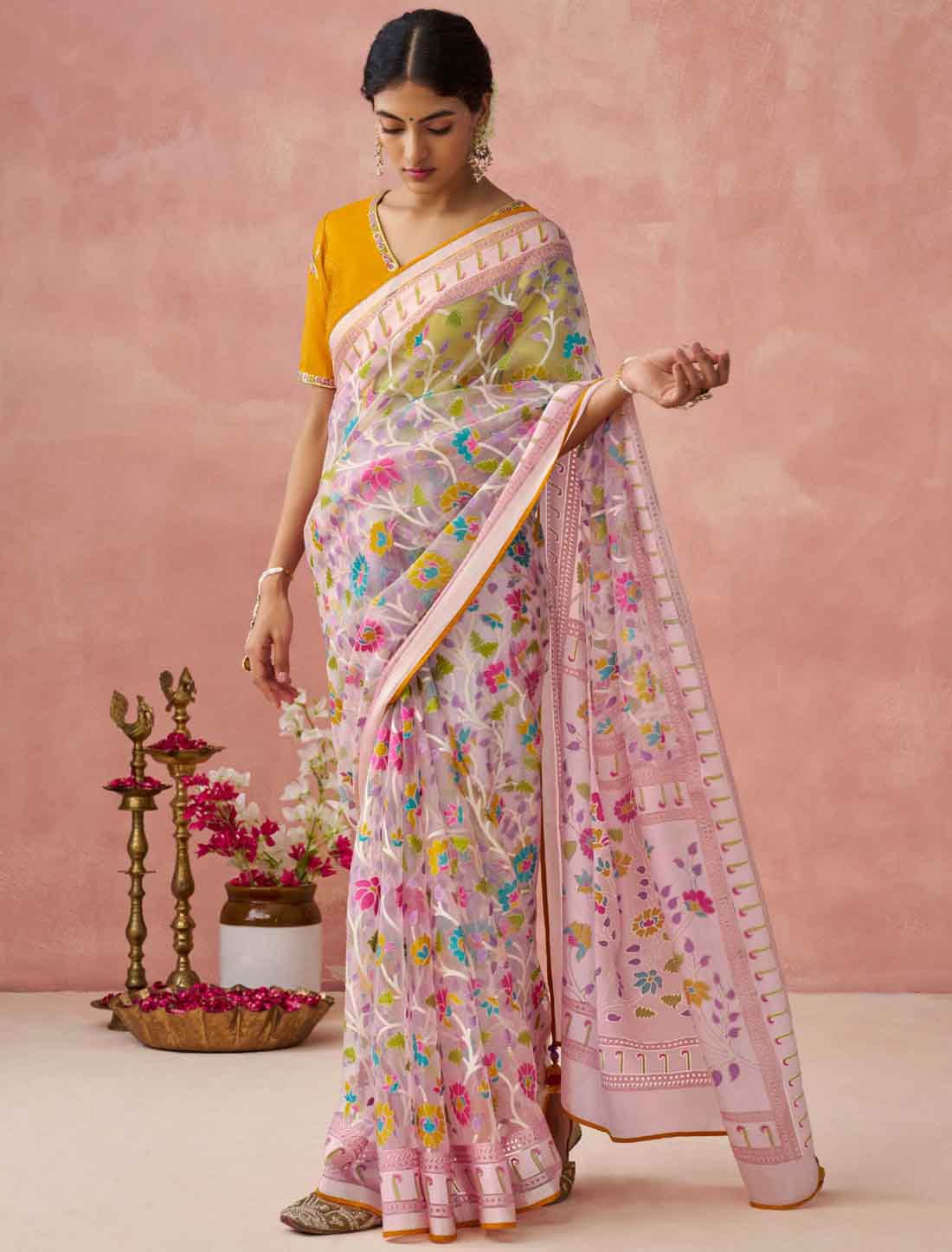 Style Ethnic Soft Brasso Organza Printed Saree