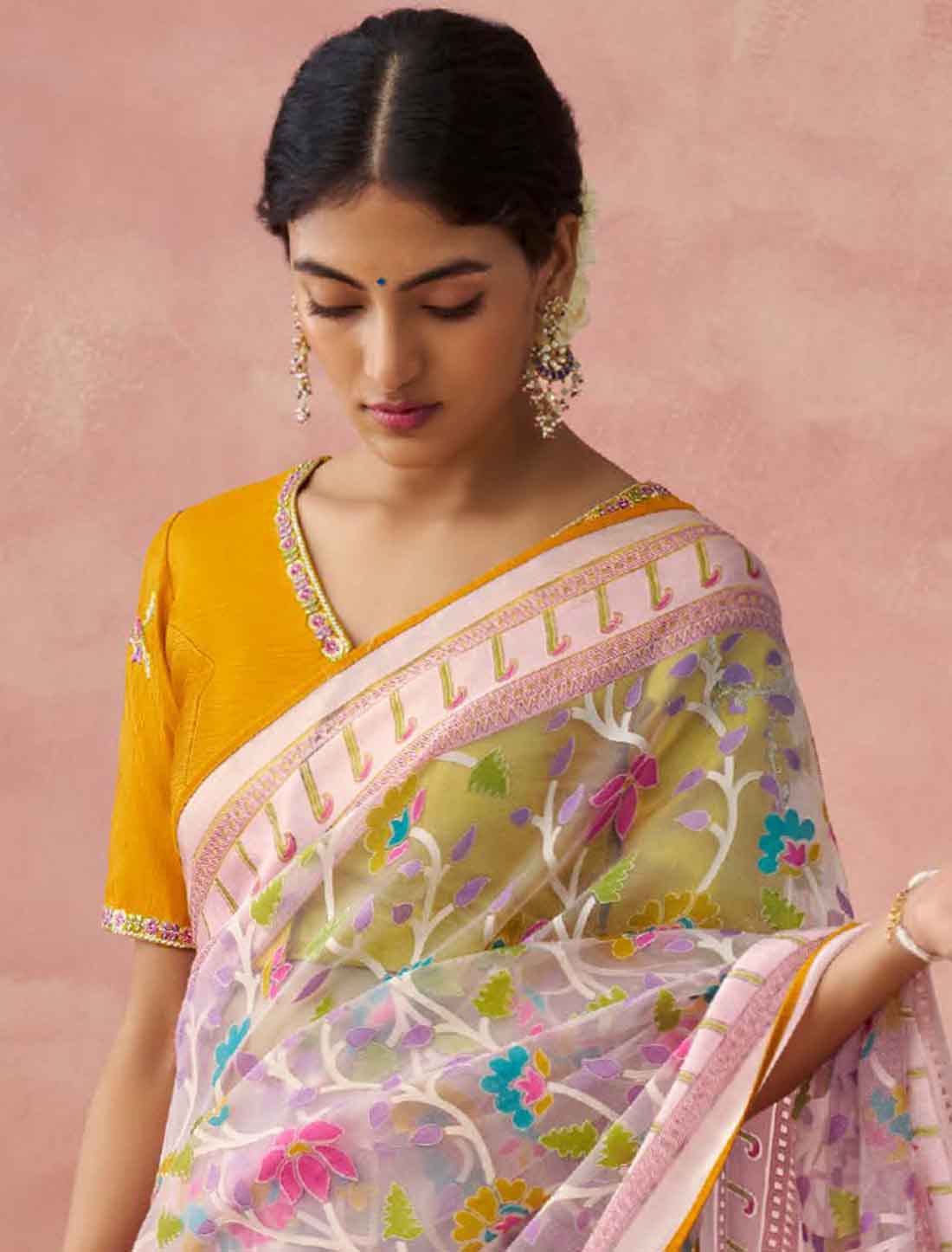 Style Ethnic Soft Brasso Organza Printed Saree