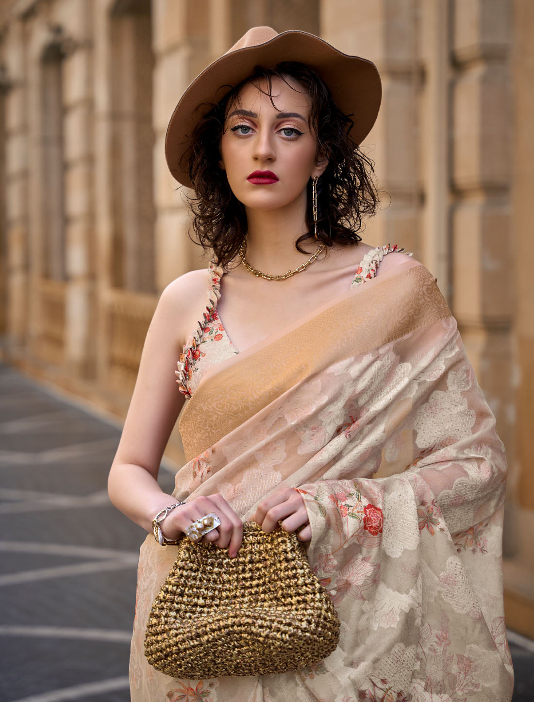 Gleaming Glory: Handcrafted Poly Brasso Sequin Saree Ensemble