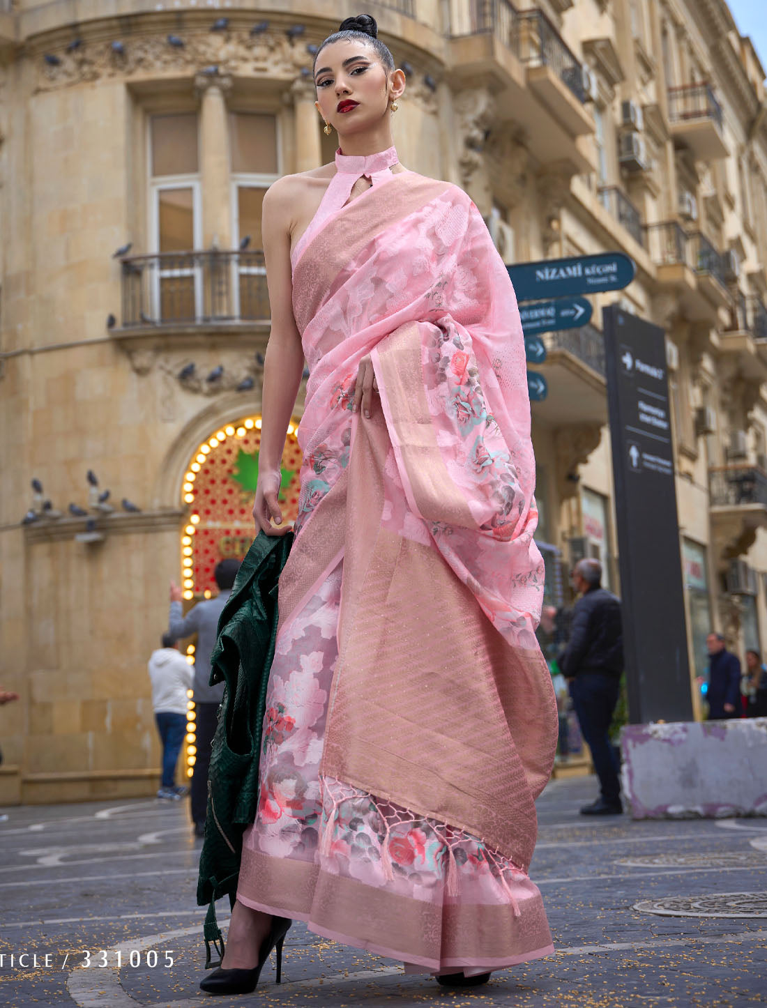 Enchanting Elegance: Poly Brasso Weave Saree with Sequined Accents