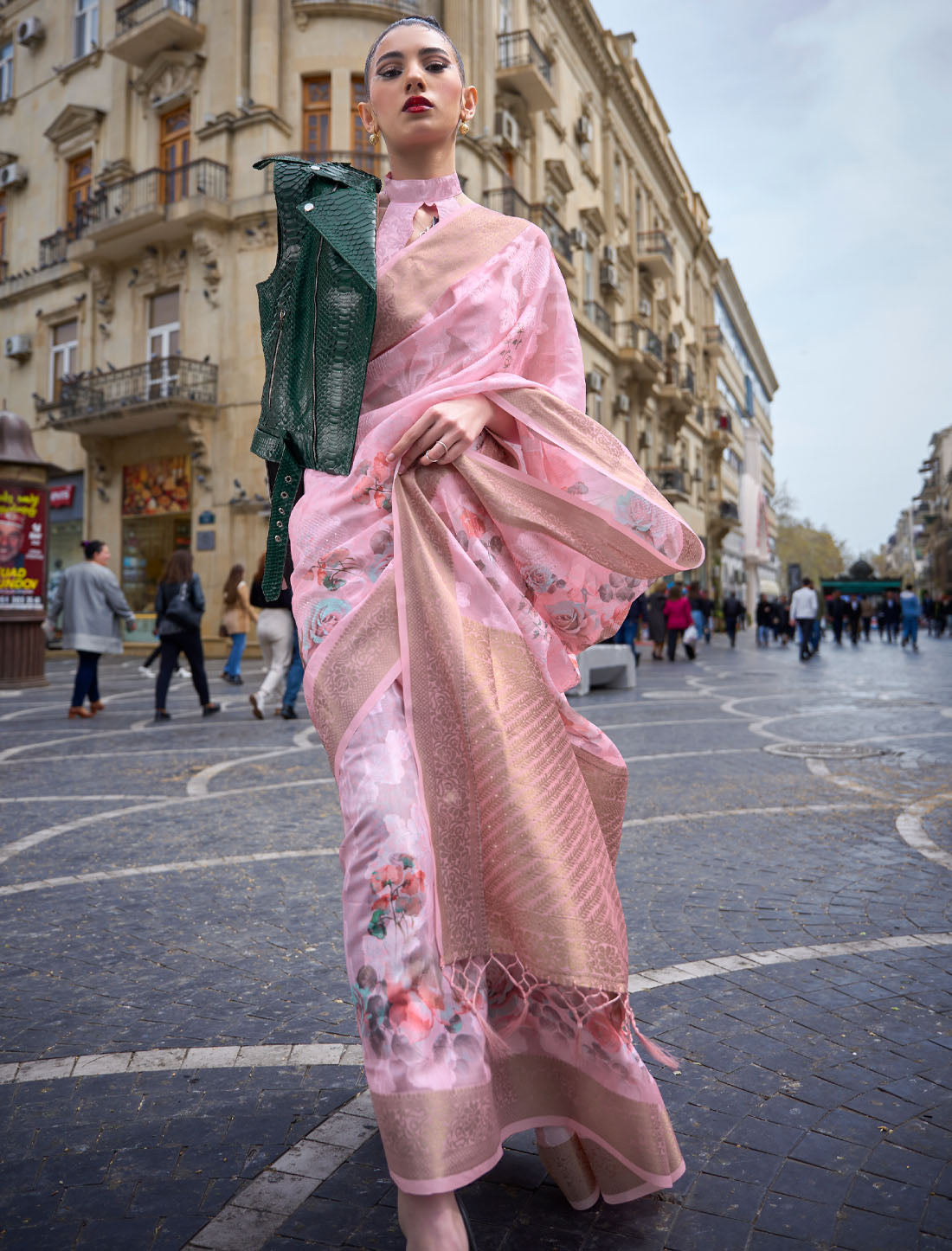 Enchanting Elegance: Poly Brasso Weave Saree with Sequined Accents