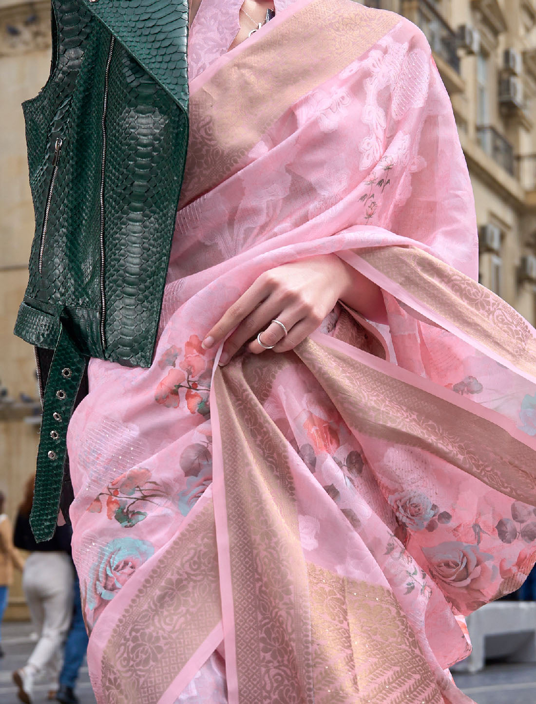 Enchanting Elegance: Poly Brasso Weave Saree with Sequined Accents