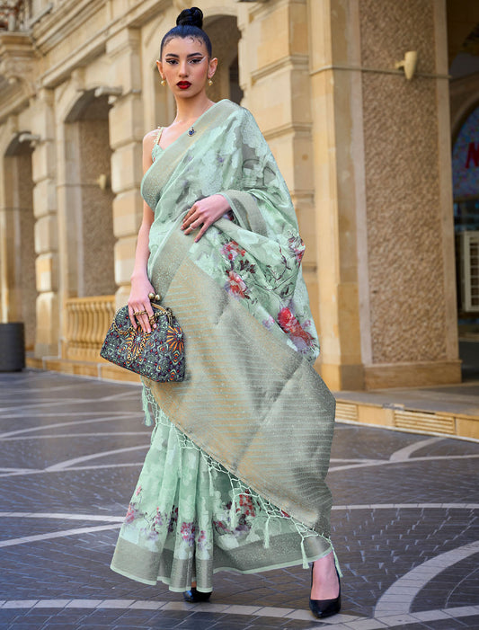 Spectacular Sequins: Printed Handloom Poly Brasso Saree Ensemble